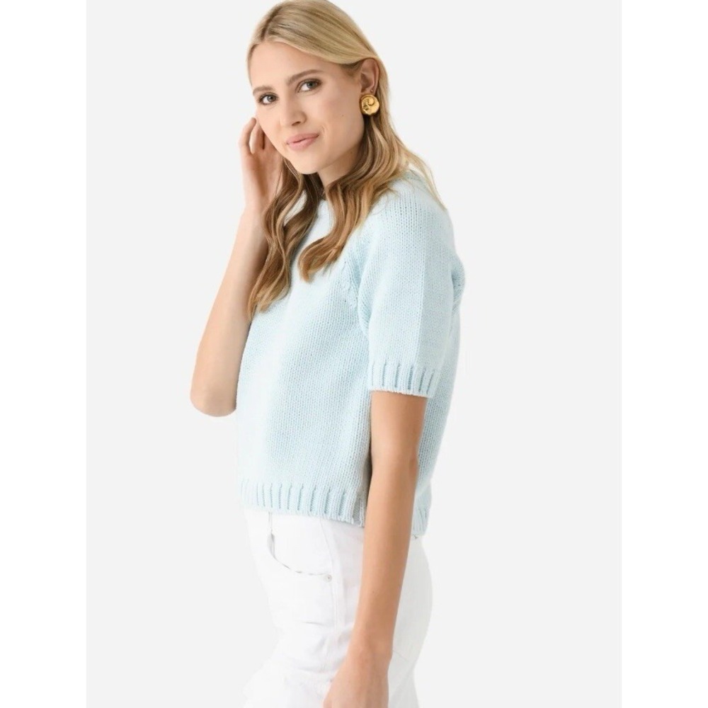 WHITE + WARREN Cotton Rope Crewneck Sweater. Light Green Blue Sz M. NWT - Picture 2 of 11